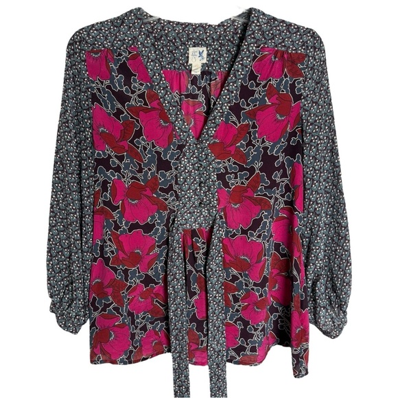 Anthro Edme Esyllte Silk Tie Back Blouse Top Shirt Sz 0 Boho Fairy Romantic Fem - Picture 5 of 9